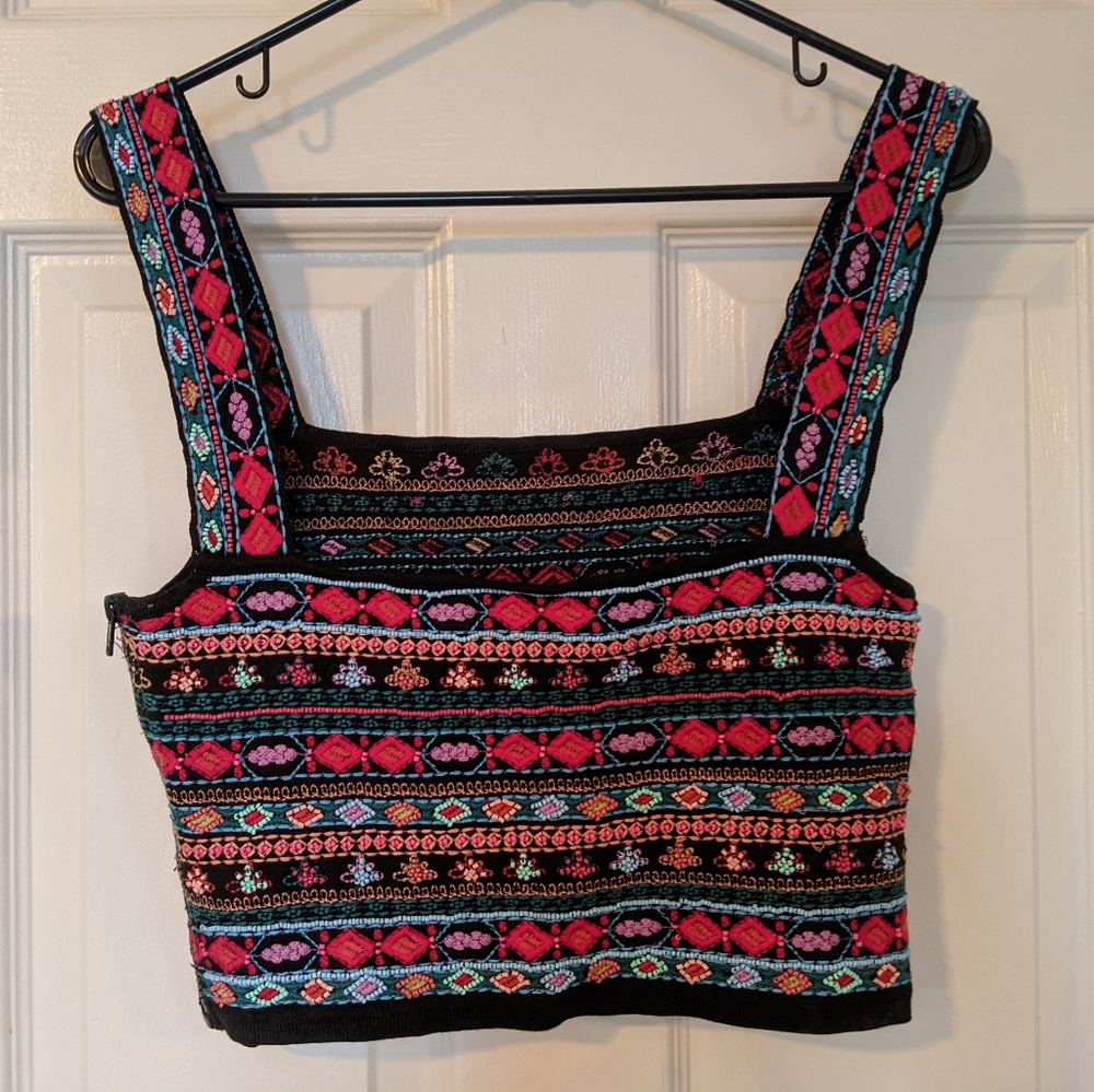 Beaded Zara Crop Top Size Medium Black / Multi